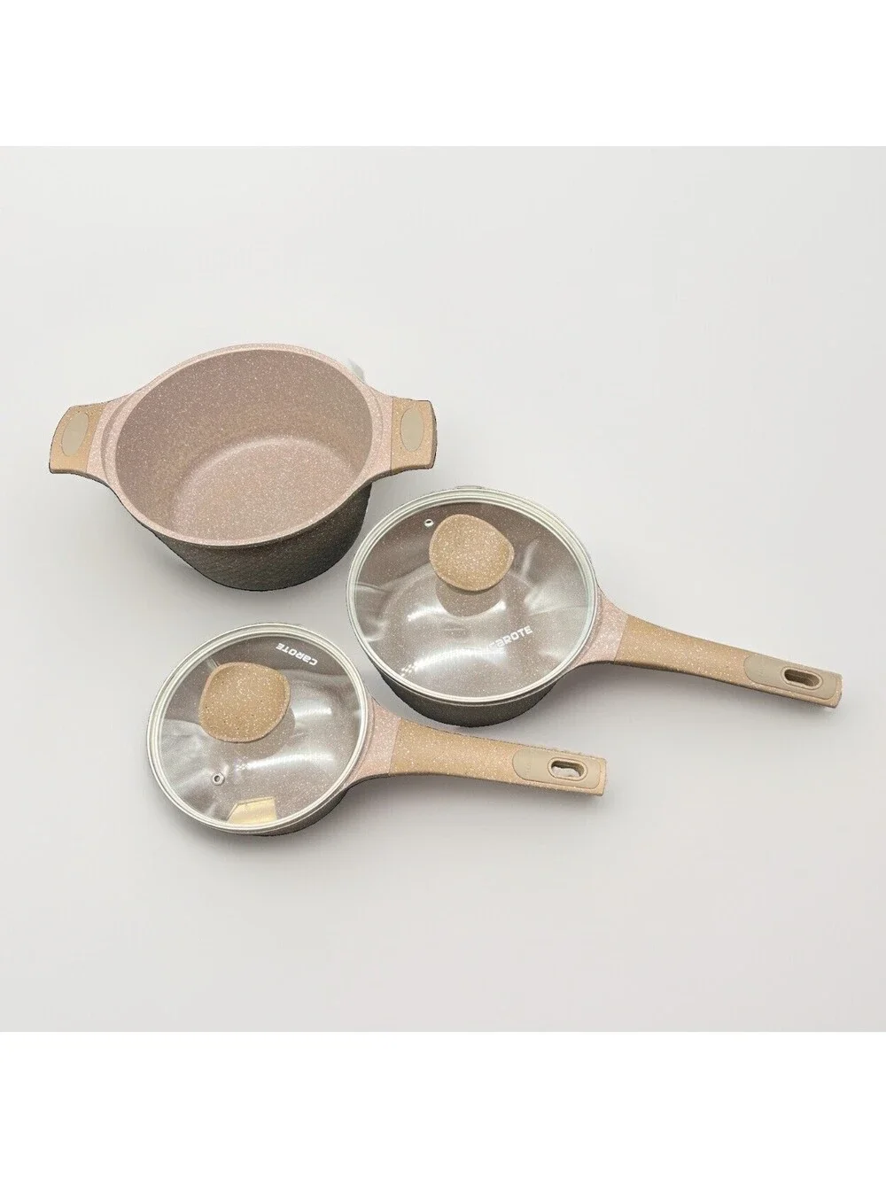 CAROTE Non-Stick Cookware Set, Granite Brown Speckled Saucepans Pots Dutch Crock